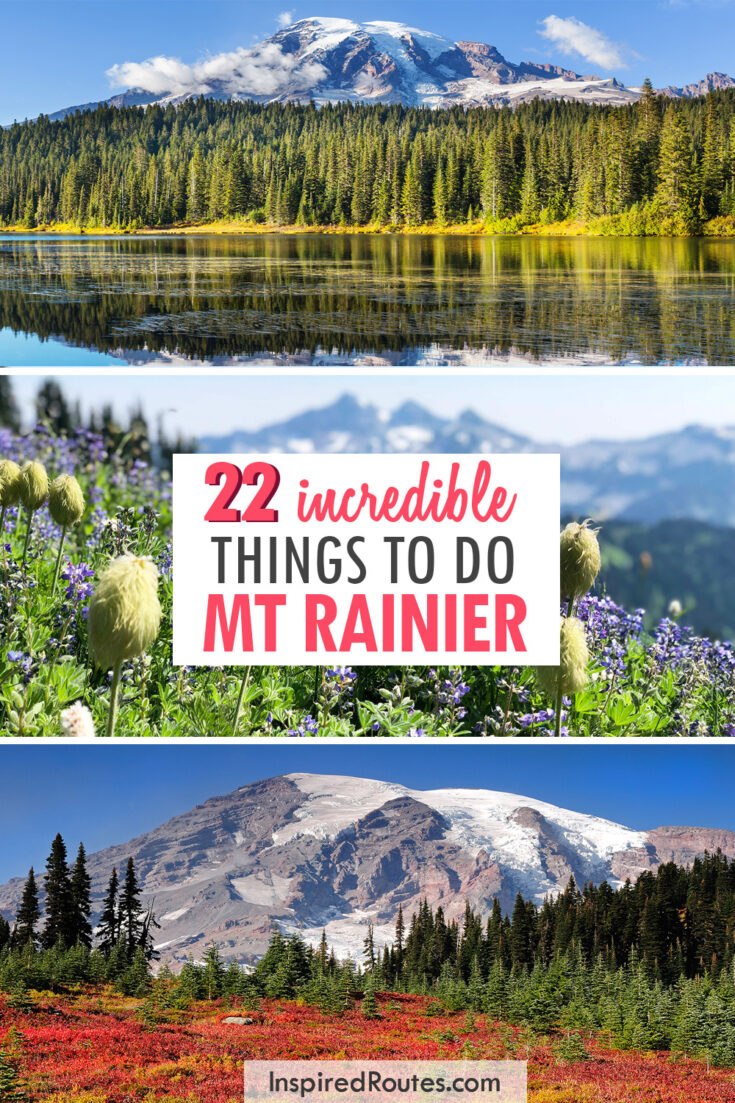 22 incredible things to do mt rainier with mountain and reflection wildflowers and red field