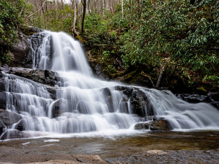 Laurel Falls Trail Smoky Mountains waterfall flowing down rocks in picturesque mountain scene