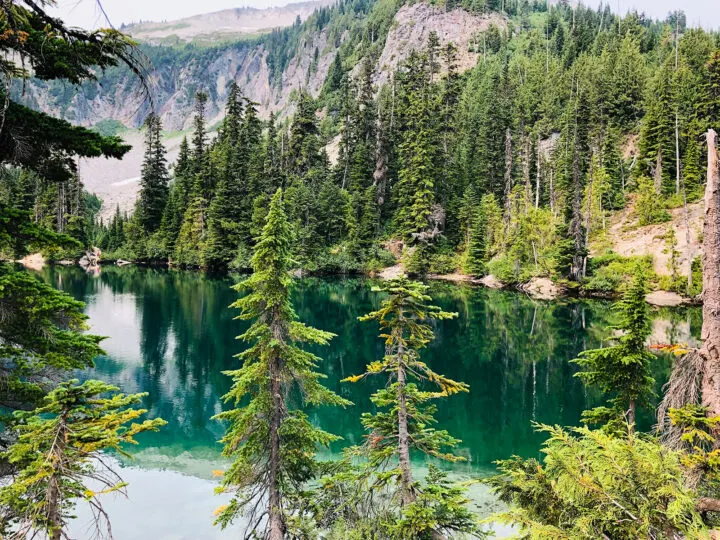 things to do mt rainier visit an alpine lake with green water surrounded by evergreen trees