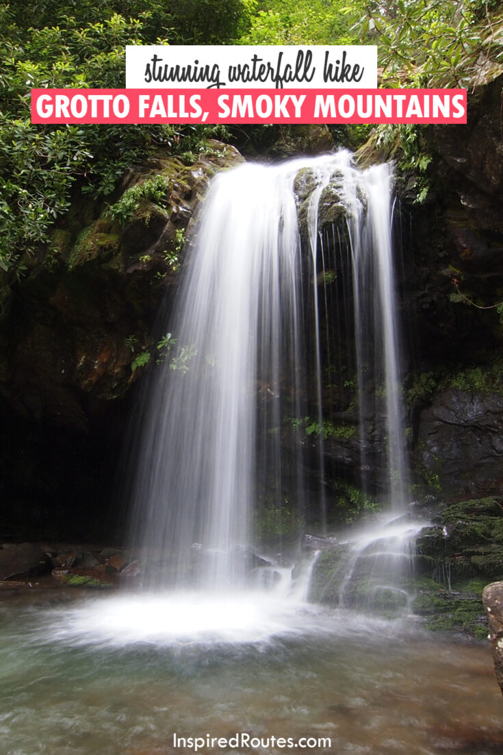 stunning waterfall hike grotto falls smoky mountains with water falling into rocky pond