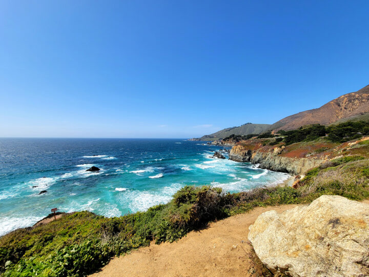 Big Sur CA along the San Francisco to San Diego drive views of rocky shoreline blue water
