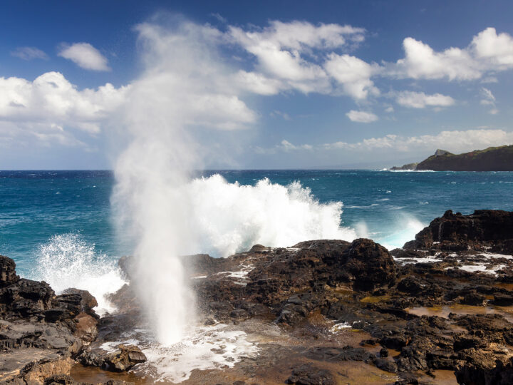 nakalele blow hole maui water rushing through rocks along ocean