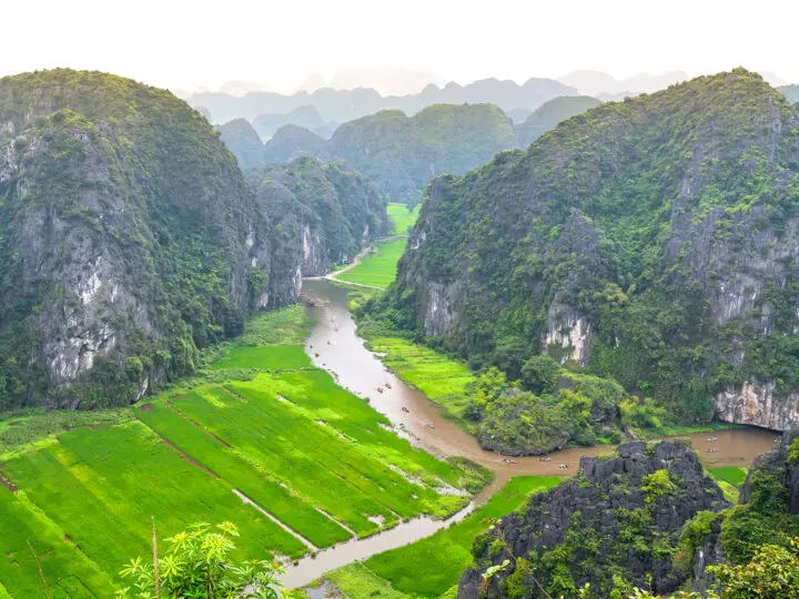 adventure ideas view of Vietnam river and hills with rice fields