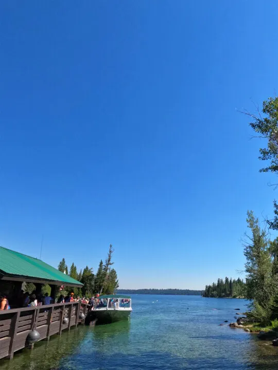 view of the Jenny lake boat shuttle area on a sunny day