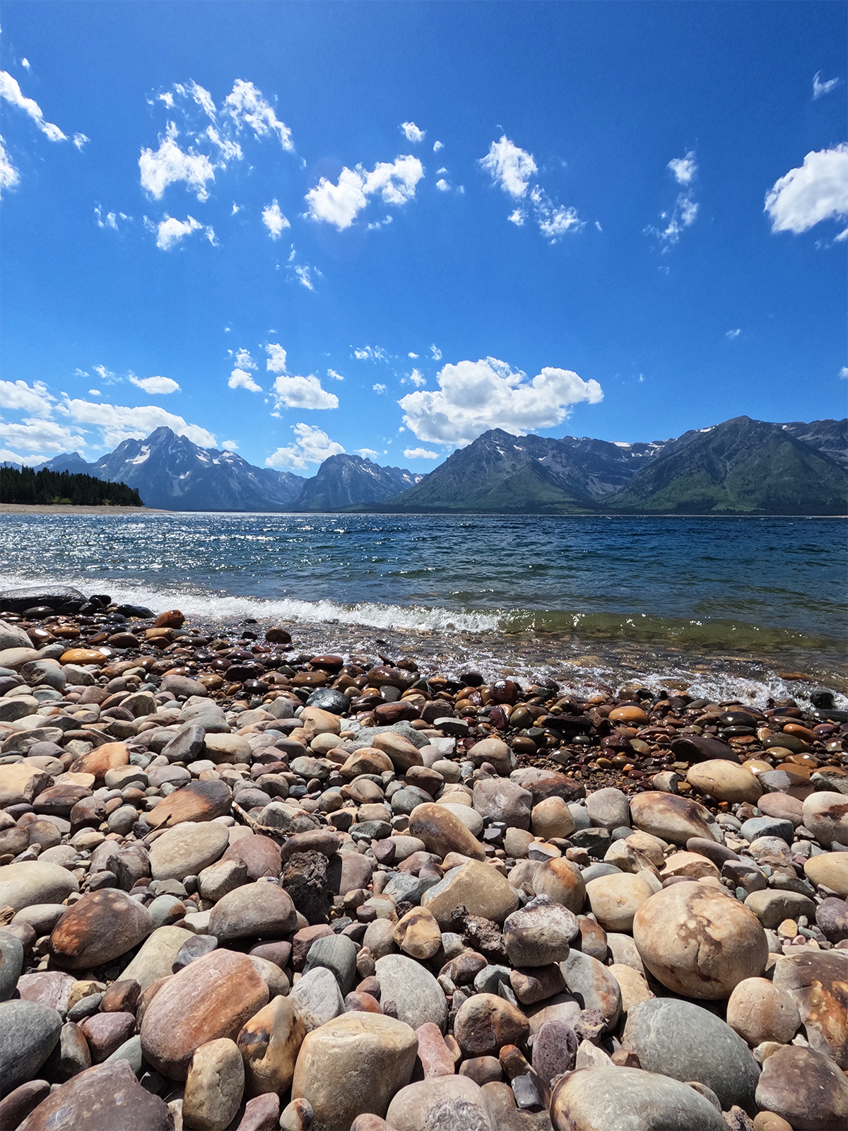must see in grand teton national park view of colter bay rocky shore lake and mountains in distance