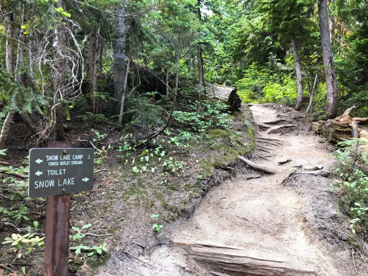 snow lake camp snow lake sign with hiking trail