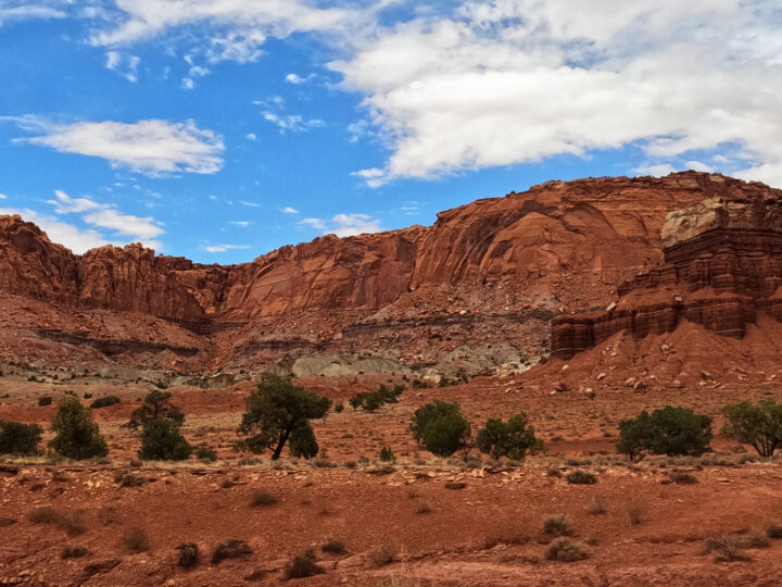 red rocks layered with different colors in Capitol Reef National Park Utah