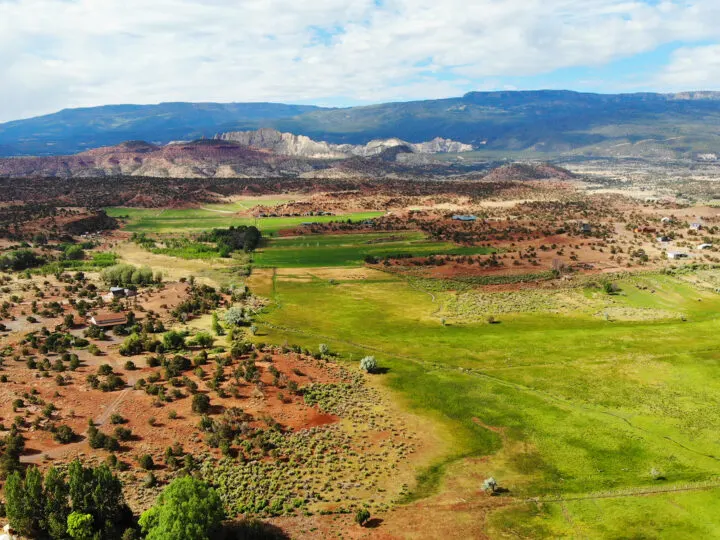 view of green red mountain landscape and mountains camping in Torrey UT