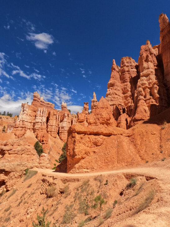 hiking trail through orange rocky formations Navajo loop and queen's garden trail