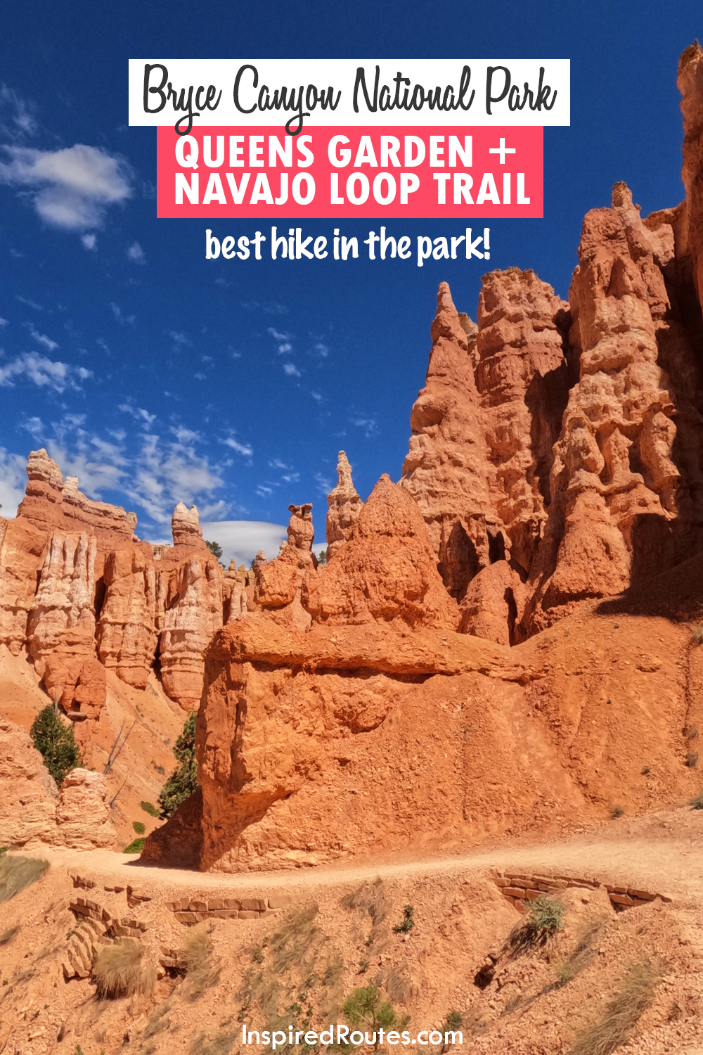 Bryce Canyon national park queens garden Navajo loop trail best hike in the park with view of orange rocky spires and hiking trail