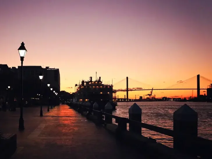 sunset view along Savannah pink sky during USA road trip routes