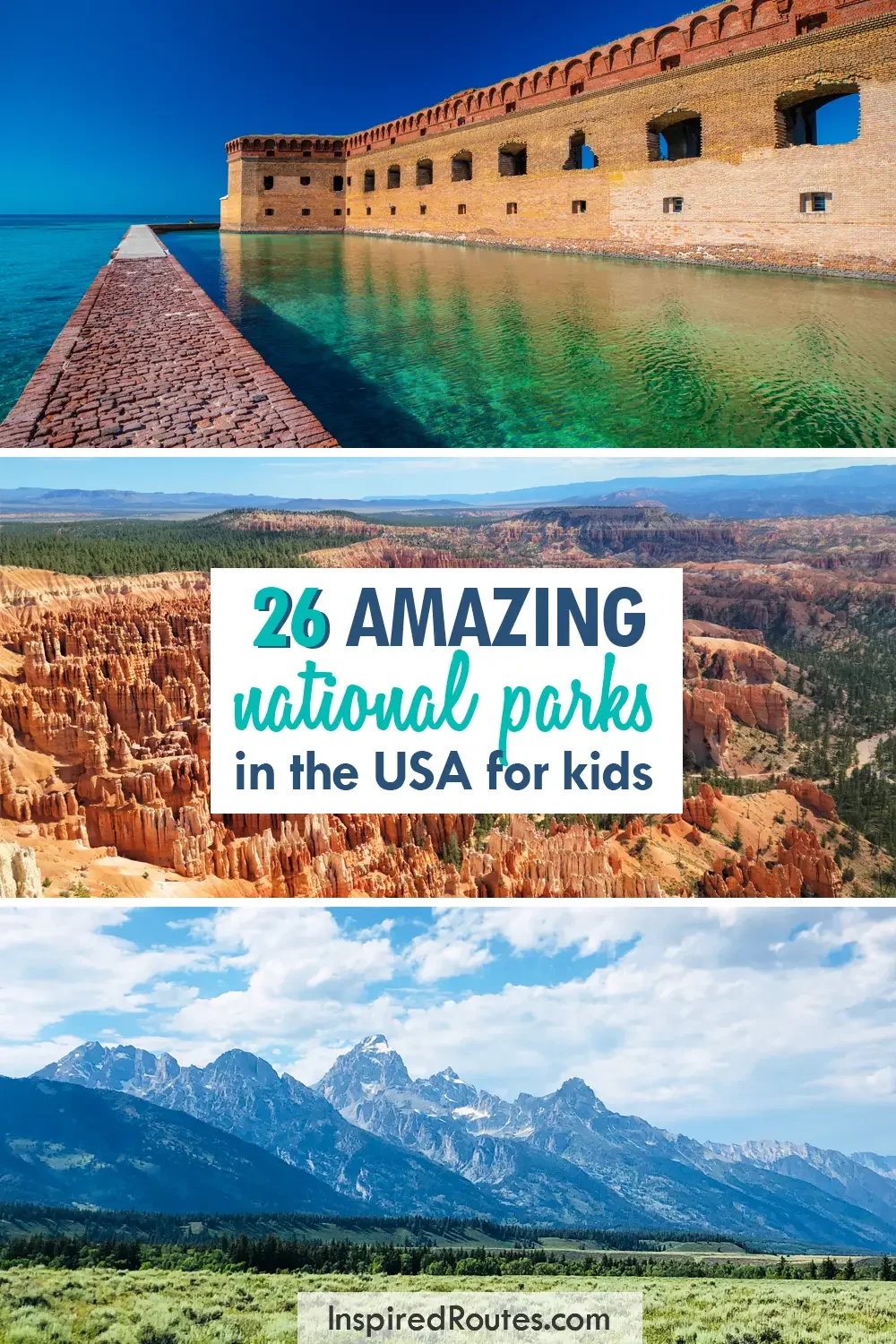 26 amazing national parks in the USA for kids view of brick path over water orange canyon and mountain scene