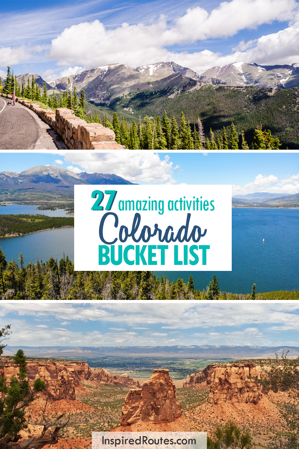 collage of colorado landscapes with text that read 27 amazing activities colorado bucket list