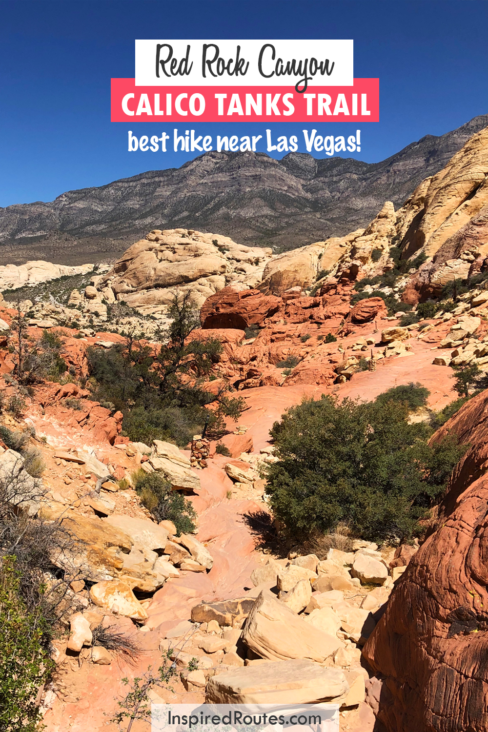 red rock canyon calico tanks trail best hike near Las Vegas with view of rocky trail in multicolored rocks