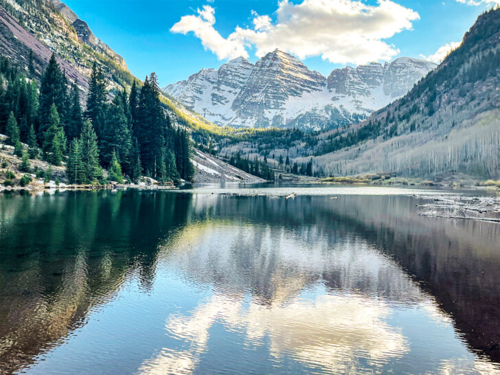 best hikes near Telluride view of lake and rocky peak in distance