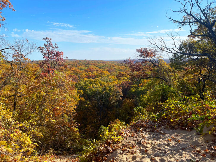 best places to visit in November view of overlook with fall foliage on sunny day