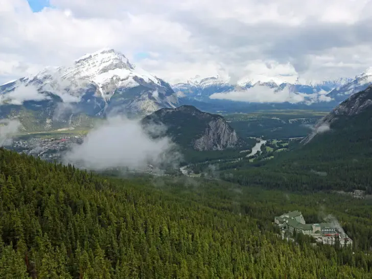 mountain scene with low laying clouds in Alberta Canada