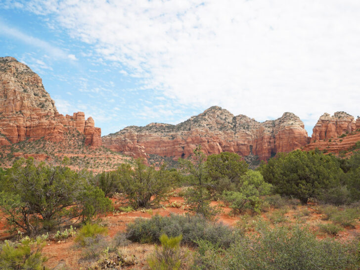 sedona red rock scene with trees view of warm places to visit in November in USA