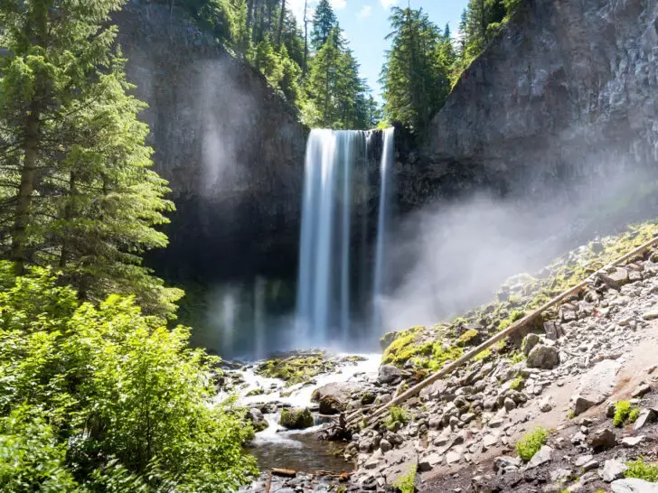 waterfall in Mt Hood Oregon with trees and rocks