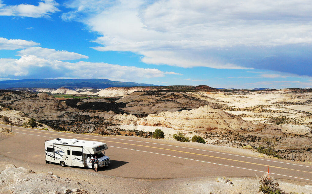 RV guides and travel advice view of canyon with motorhome