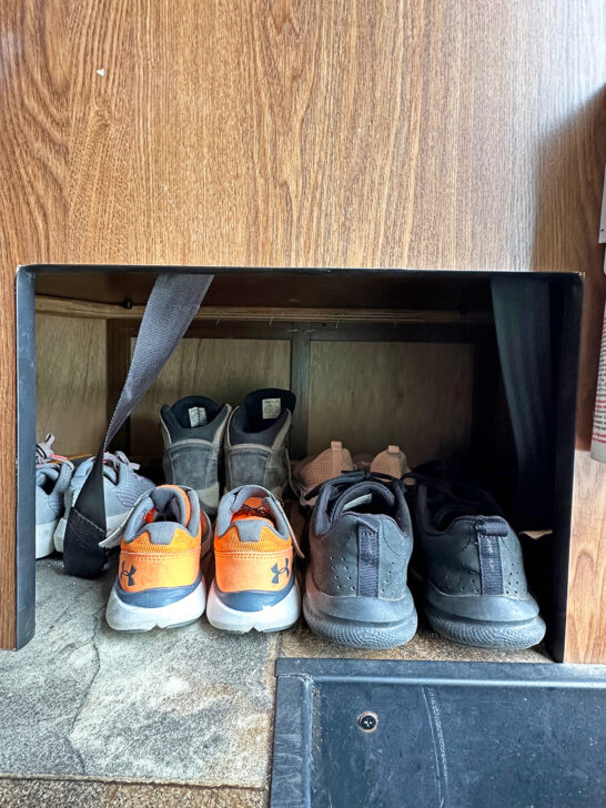 multicolored shoes inside cabinet