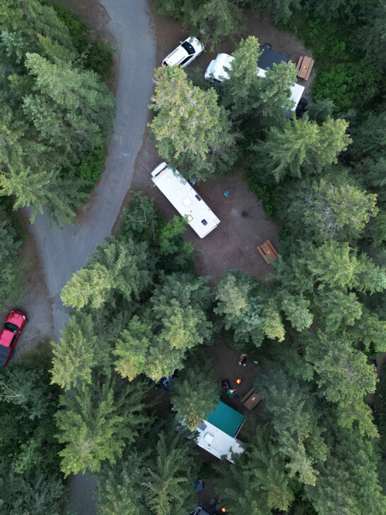 beginning rving aerial view of campers and trees
