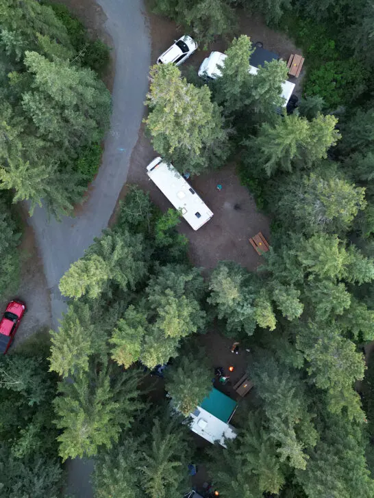 beginning rving aerial view of campers and trees